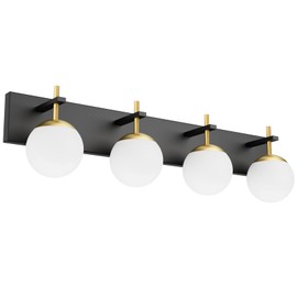 Ralbay Mid Century Modern Vanity Lights - 4-Light Milky Glass Globe Modern Bathroom Vanity Lights Over Mirror, Black/Golden Bathroom Wall Light Fixture