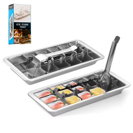 2 Pcak 18-Slot Ice Cube Trays Stainless Steel - Professional Heavy Duty Metal Icecube Mold, Non-Toxic Freezer Tray with Lever Release, Bar & Kitchen Use, Send Goods from Local Warehouse