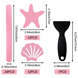 FULANDL 48PCS Bathtub Non Slip Stickers for Shower, Shell Starfish Shower Stickers Set Anti Slip Strips with Scraper, for Bathroom Bath Tub Slippery Shower Floor Pool (Pink)