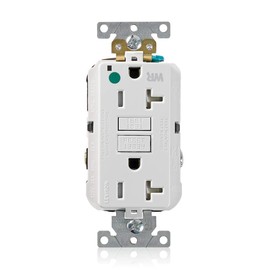 Leviton 20A-125V Extra-Heavy Duty Hospital Grade Tamper/Weather-Resistant Duplex Self-Test GFCI Receptacle, GFWT2-HGW, White