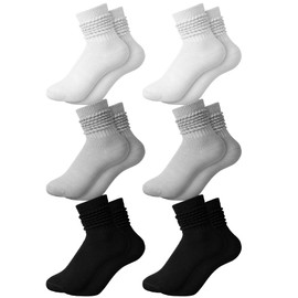 Fourluoo 6 Pairs Girls Slouch Boots Socks Girls Socks for Girls Scrunch Socks Stacked Socks for Girls Kids(9-15 Years,Black, White, Light Gray)