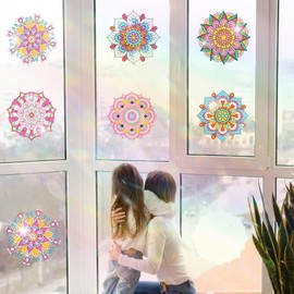 ACSAUMMY DIY Diamond Art Window Clings, 6pc Mandala Suncatchers Reusable Stained Glass Decals 5D Diamond Art Painting Static Window Stickers, Gem Craft Kit for Adults Kids Home/Indoor Decor, Gift