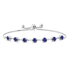 Gem Stone King - Pulsera de tenis de plata de ley 925 con zafiro creado en azul para mujer (2.45 quilates, redondo de 4.5 mm, totalmente ajustable hasta 9 pulgadas), 22.9 cm, Metal Gema, Zafiro creado