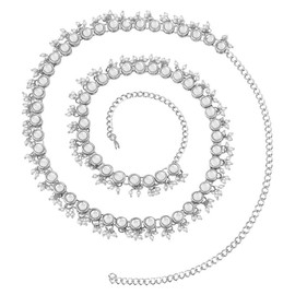 Aheli Indian Traditional Ethnic Faux Stone Beaded Waist Chain Jewelry Kamarband Patta Womens Belly Chain Sari Saree Belt(Silver White)