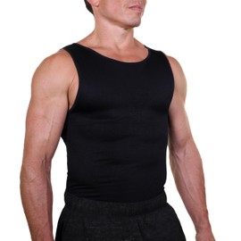 Esteem Apparel EliteSlim Men's Compression Shirt to Hide Gynecomastia Moobs Abs Chest Stomach Slimming Shapewear (Black, Large)