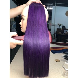 Colored Hair Streaks, Colored Extensions, Multi-Colors Party Highlights Streak Human Hair Hairpieces Clip-In/Clip On Colored Hair Extensions 14 Inches, Double Drawn (Purple)