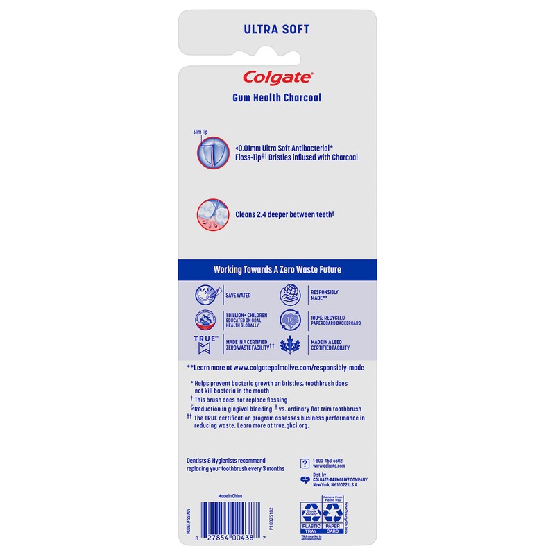 Colgate Gum Health Charcoal Adult Manual Toothbrush, Ultra Soft, 4