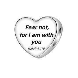 BEEUVIP 925 Sterling Silver Bead Heart Charm Fit Charms Bracelet Christian Bible Verse Charm Prayer Faith Religious Jewelry Gifts for Women E411