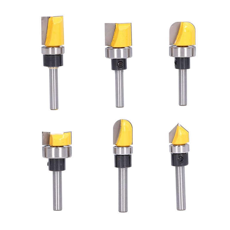6Pcs Flush Trim Bit 6mm Shank Pattern Router with Bearing