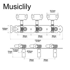 Musiclily Pro 3 on a Plate Lyra Style Classical Guitar Machine Heads Tuning Pegs Keys Tuners Set, Butterfly Button Gold