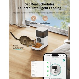 Automatic Cat Feeder, 4L Large Capacity Auto Pet Feeder Dry Food Dispenser for Pet Timed Dog Food Feeder, Stainless Steel Food Bowl/Dual Power/Anti-Blockage Cat Dog Feeder Indoor Outdoor (White)