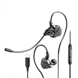 Type c Earphones, Wired Gaming, Wired Earpods Earpods Earphones with Microphone, Headset, In-Ear Type, Deep Bass, Smartphone Compatible, Black (Black b)