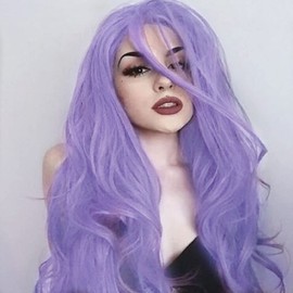 AFBeauty Purple Wig Lace Front Synthetic Hair Long Heat Resistant Wavy Middle Part Wigs for Women Natural Hairline Lilac Lavender Colour 22 Inches Hand Tied Lace Wig Drag Queen Cosplay Daily