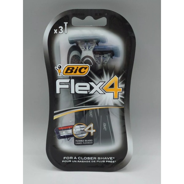 BIC Flex 4 Disposable Razor, Men, 3-Count Flexible Blades For