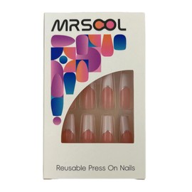 MRSCOL Long Press on Nails,Coffin French Press on Nails,Press on Nails Long Reusable 24pcs Nail Kit with Glue