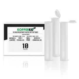 Kopperko 10 Pack 116mm Plastic Pop Top Tube - Child Resistant Smell Proof Containers for Herbs and Spices | UV and Moisture Resistant Medication Container | Airtight & Waterproof Storage | White