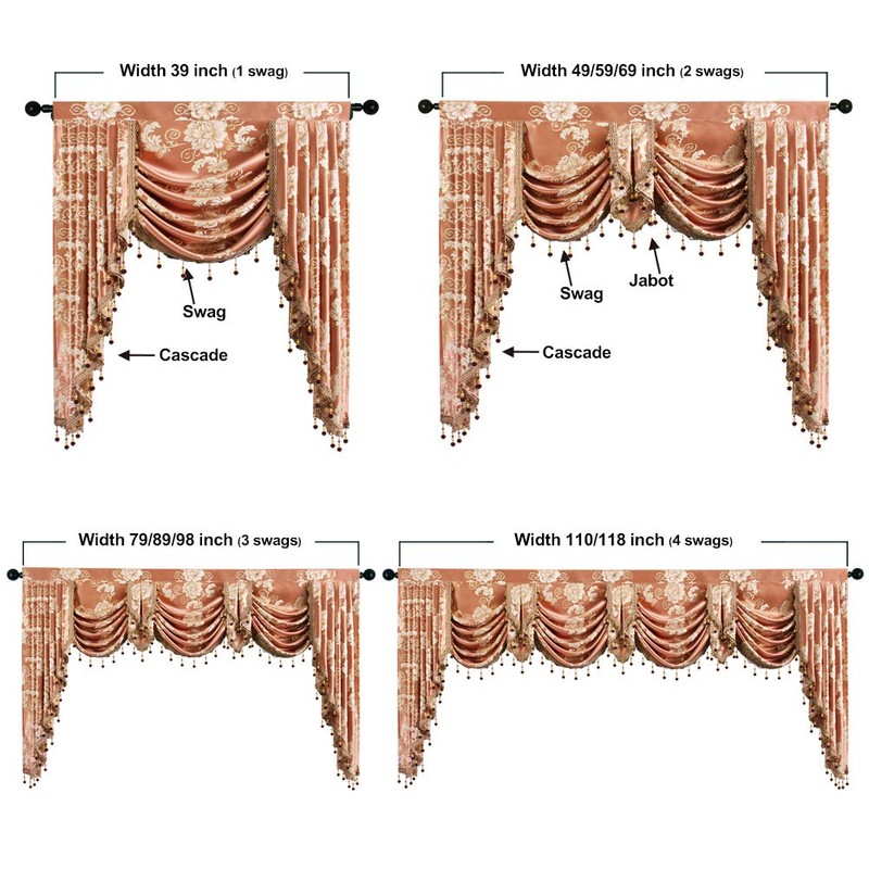 ELKCA European Style Jacquard Single Swag Waterfall Valance for Living
