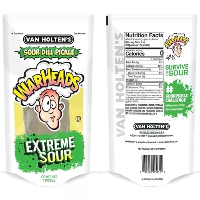 Van Holten’s Pickles WARHEADS Extreme Sour Jumbo Dill Pickle Pickle-In-A-Po