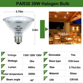 H&Z Par30 Short Neck, 6 Pack High Output Par30s Halogen 39W 120V, Par30 Dimmable Warm White 3000K, 39W Par30 Flood Light with E26 Medium Base for Recessed Trim Lighting, Track Light