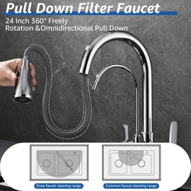 Kitchen Sink Faucet with Pull Down Spayer Faucet Water Filter 2 Handle 3 in 1 Faucet Water Filter for Kitchen Sink Cold and Hot Mixer Drinking Water Faucet,Chrome
