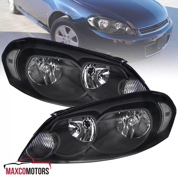 Maxcomotors Black Headlights Fits 2006-2013 Chevy Impala 06-07 Monte Carlo