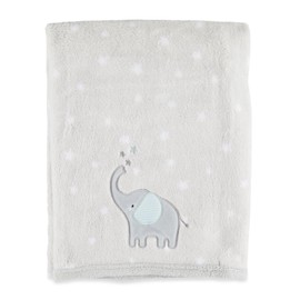 Appliqued Elephant Soft Baby Blanket – Plush for Boys and Girls, Gray and White Toddler Blanket 30" x 40", Kids Blanket, Gender Baby Machine Washable.
