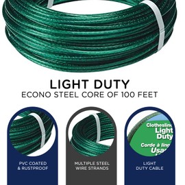 Strata Heavy Duty Clothesline for Drying Clothes, Linen, and Laundry Items – 100 Feet Rustproof Indoor and Outdoor Clothesline for Home (Green)