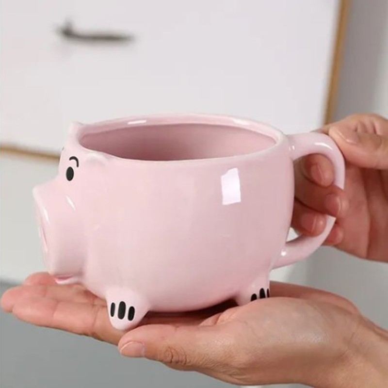 Cute Pig Ceramic Cup Pink Comfortable Grasp Smooth Mouth Lovely