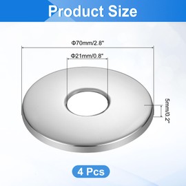 sourcing map 4 Pcs Shower Arm Flange, 0.8"x2.8"x0.2"(21x70x5mm) Stainless Steel Round Escutcheon Plate, Wall Split Flange, Wall-Mounted Water Pipe Cover for Pipe, Silver