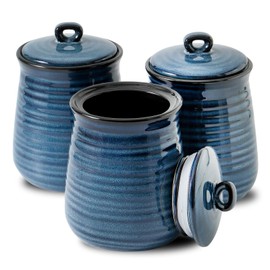 Hasense Ceramic Food Storage Jars Set of 3,25 FL OZ Kitchen Canisters with Airtight Lids, Coffee,Tea and Sugar Containers, Farmhouse Decor for Kitchen, Blue