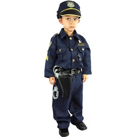 MUXIU Police Officer Boys Halloween Costume, Children Police Uniform, Detective, Policeman, Cute, Popular, Cosplay, Kids, Long Sleeve, Navy, Party, Event, Performing Clothing, 8 Piece Set, Unisex