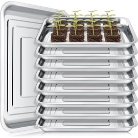 FillTouch - 10 bandejas de acero inoxidable para iniciación de semillas, bandejas de jardín de metal inoxidable, macetas de plantas de semillero para recolección, trasplante y propagación, sin
