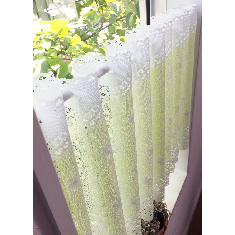 SunnyDayFabric Cafe Curtain, Flower River, Lace, Green, Approx. Width 59.1