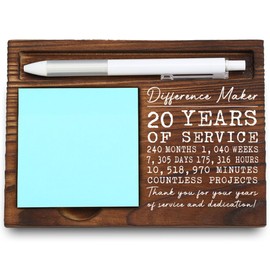 Wooden Sticky Note Holder for 20 Years of Service, 20th Work Anniversary Decoration Gifts, Difference Maker Desk Decor, Thank You Gift for Educators, 16.5 x 12 x 1.5 cm,LQQ14