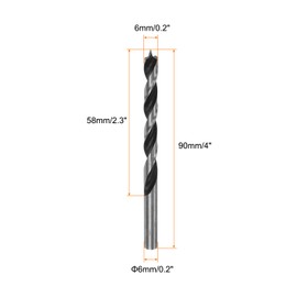 HARFINGTON Brad Point Drill Bits 6mm(15/64") Dia Straight Round Shank Drill Metric Brad Point 2.3" Drilling Depth Spiral Twist Drill Bits for Carpenter Woodworking Plastic Rubber