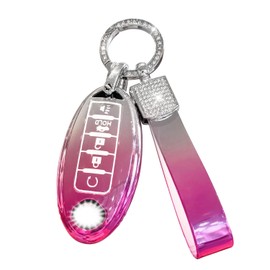 Dargoose Key Fob Cover for Nissan Altima 5 Button Gradient Pink Keys Shells Case Bling Keychain TPU Keycover Girly Protector for Sentra Rogue Maxima Murano Armada Pathfinder Versa Car Accessories