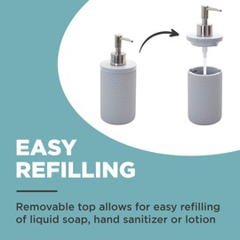 Zenna Home Smart Accessories 3-Piece Bathroom Accessory Set: Toothbrush Holder, Lotion or Soap Dispenser, and Wastebasket, in Grey Arya Dots Design