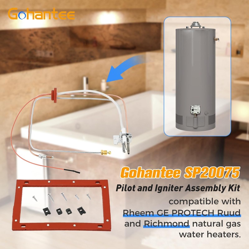SP20075 Pilot and Igniter Assembly Replacement Kit Compatible with Rheem