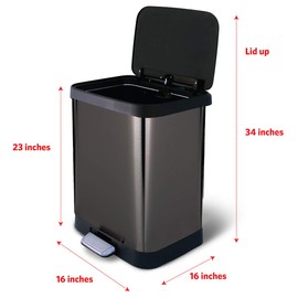 Glad Stainless Steel Step Trash Can with Odor Protection | Large Metal Kitchen Garbage Bin with Soft Close Lid, Foot Pedal and Waste Bag Roll Holder, 13 Gallon, Pewter