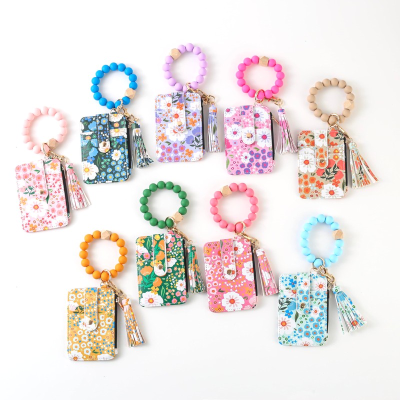 Heracantha Women’s Boho Beaded Wristlet Keychain Wallet – Floral Pattern