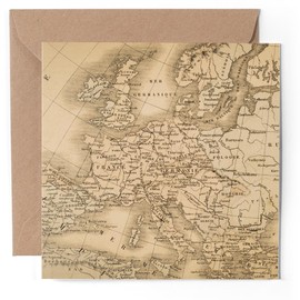 1 x Greeting Card - Antique Style World Map Europe - Blank Birthday Celebration Anniversary #50101