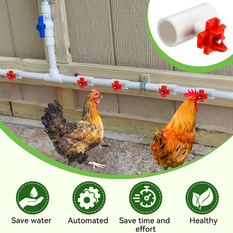 Enhon 12 Pack Chicken Nipples Waterer with 1/2'' PVC Tee