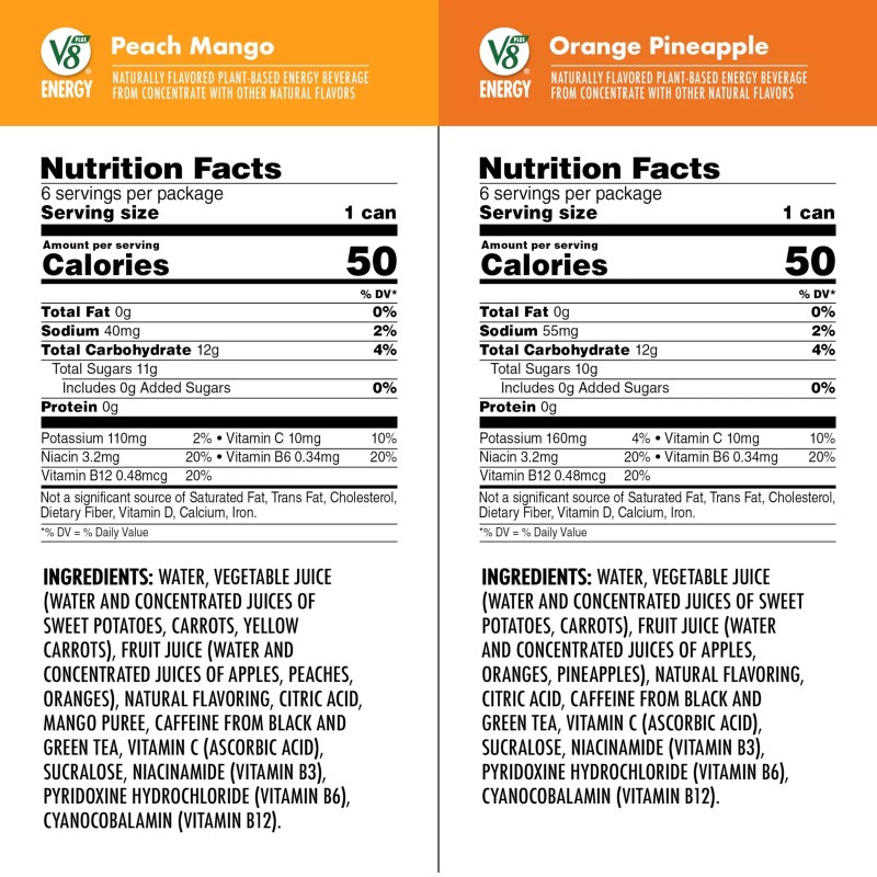 V8 Energy Variety Pack 24 Cans 8 Fl Oz Peach