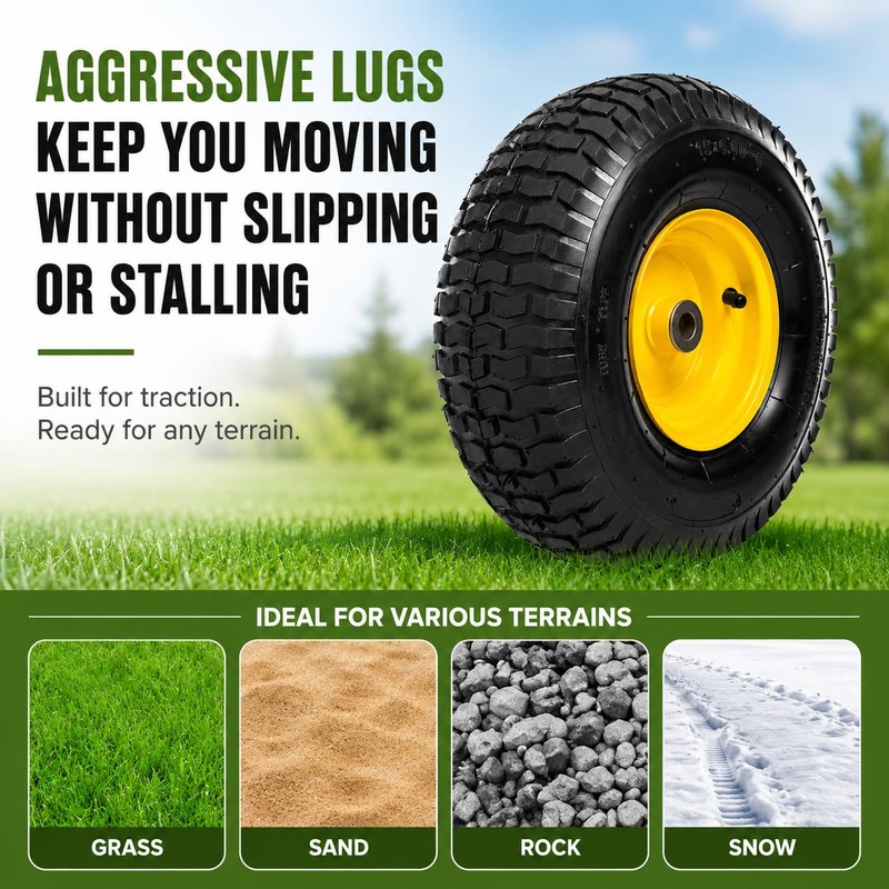 Taifa 15x6.00-6 Pneumatic Tire and Wheel Assembly, 4-Ply Tubeless NHS