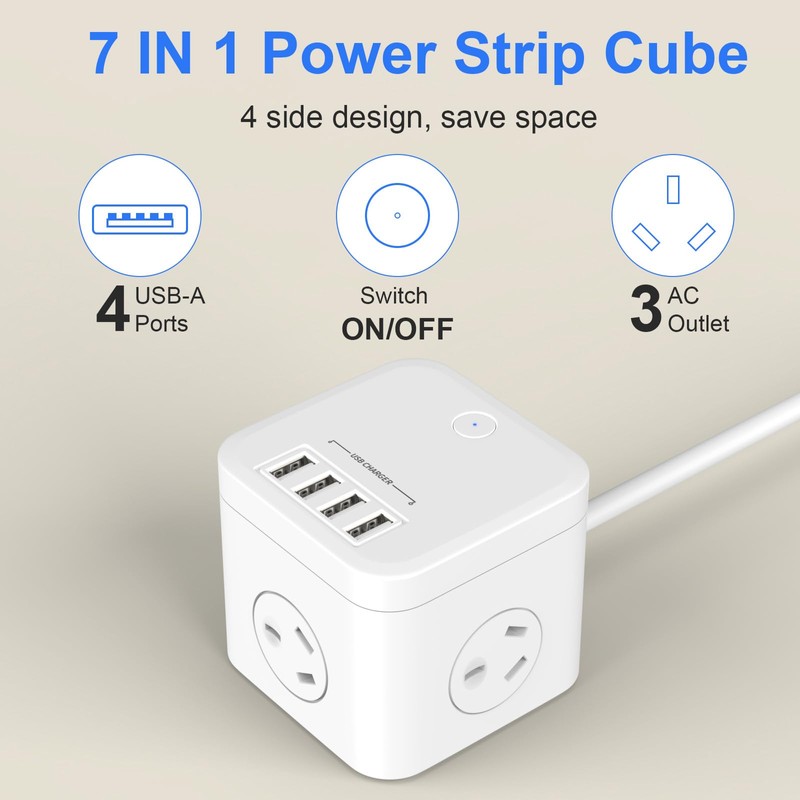 HITRENDS Power Strip with USB, Power Board with 3 Outlets