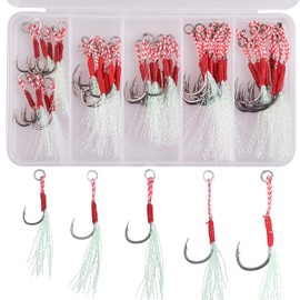 Assist Jig Fishing Hooks Set, 50 Pieces Fishing Aid Hooks with Spring High Carbon Steel Sharp Jig Lures Slow Pitch Jig Hook Set for Trolling Fishing White Set