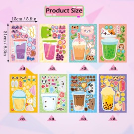 Conzon 24PCS Make Your Own Bubble Tea Stickers, Adorable Milk Tea Mix and Match Sticker Party Games, Drink Make a Face Stickers DIY Crafts for Party Supplies School Activity Reward Birthday Gifts