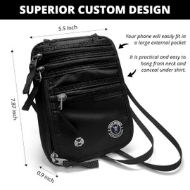 Viking Republic - Neck Wallet for Passport, Travel Documents, Credit Cards, Black, Black, 20_14_1cm