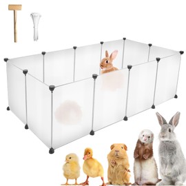 12 Panels Pet Playpen 16”x12” Plastic Rabbit Cage Small Animal Playpen, Pet Fence Indoor, DIY Enclosure for Guinea Pigs, Bunny, Hamsters, Hedgehogs (Matting)