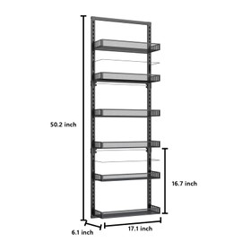 BRGMAUS Wall Mounted Baskets Set Kitchen Large Spice Rack 6 Tier Bathroom Shower Caddy Shelves Over the Door Storage Rack Heavy-Duty Metal Adjustable Organizer Pantry Organization 50"H x 6"D x 17"W